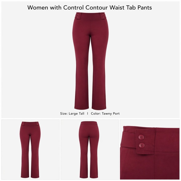 Women with Control Pants - Women with Control Contour Waist Tab Pants Tawny Port Large Tall A621805 NWT